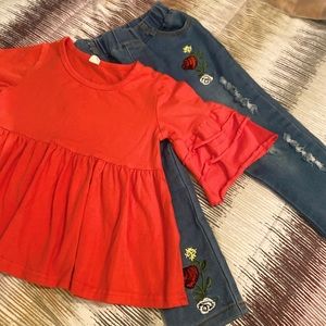 2pc Denim and Red Top!!!
